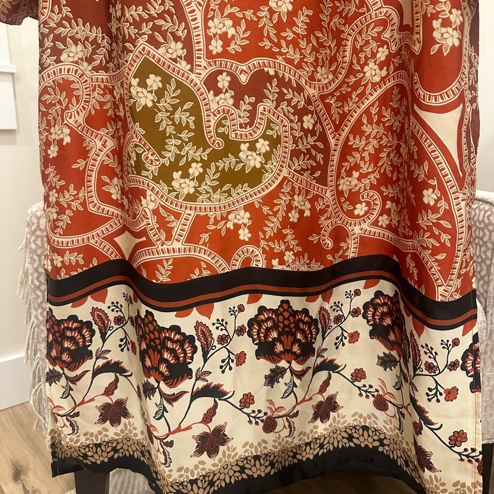 1.STATE Rust Floral Paisley Button Front Shift Dress M Pockets - Picture 4 of 7
